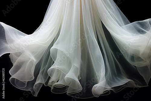 Wedding Tulle Effect Overlay. Elegant Sheer Fabric, Bride Photography, Veiling Style, Soft White Cloth for Classic and Romantic Design. Generative AI.