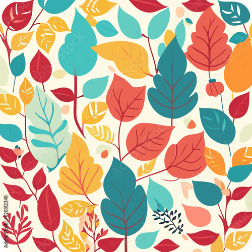 Seamless pattern with colorful leaves. Vector illustration. Background.