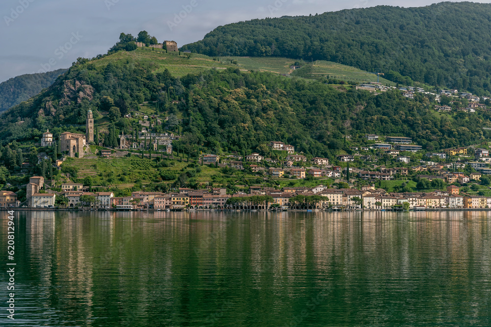 Panoramic view of Morcote and Vico, Switzerland, in the morning light