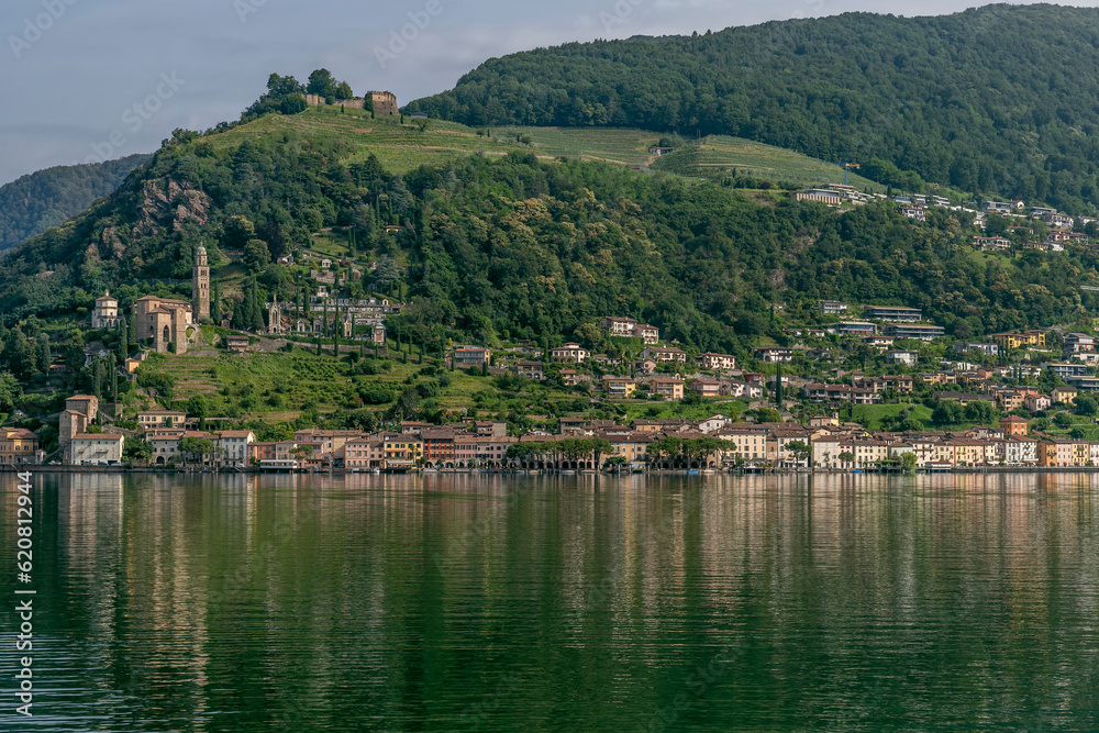 Panoramic view of Morcote and Vico, Switzerland, in the morning light Panoramic view of Morcote and Vico, Switzerland, in the morning light