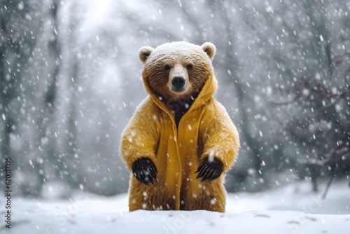 a bear wearing a raincoat