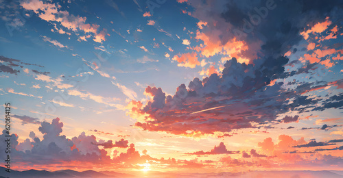 茜色の空と雲　背景素材　イラスト