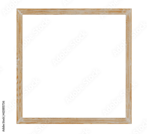 Square wooden picture frame on transparent background, as PNG. Vintage, boho style frame, cut out. Applicable for your picture, poster, artwork presentation