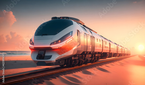 High-speed modern futuristic train view. Generative AI