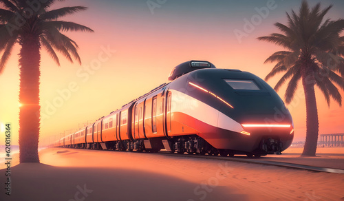 High-speed modern futuristic train view. Generative AI