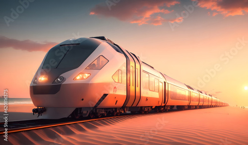High-speed modern futuristic train view. Generative AI