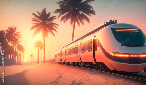 High-speed modern futuristic train view. Generative AI