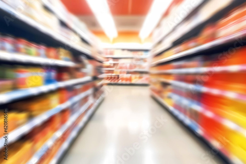 Abstract blur shelf supermarket background. Generative ai design.
