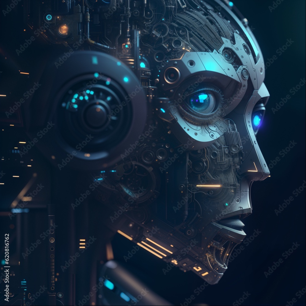Robot head artificial intelligence machine learning. generative ai. Robot head artificial intelligence machine learning. generative ai.