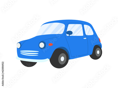 Blue cartoon car vector. Vehicle or automobile in flat style isolated on white background. Hand drawing cute colorful car. vector illustration
