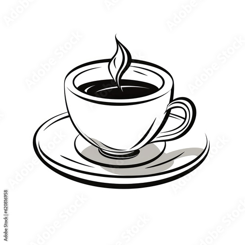 White Background With Black Outline Drawing Cup Of Tea Cartoon  2D  Black And White. Generative AI
