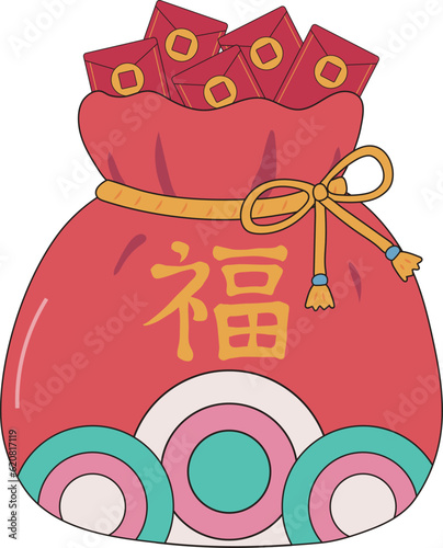 Traditional Red Lucky Bag Gift Illustration Graphic Element Art Card
