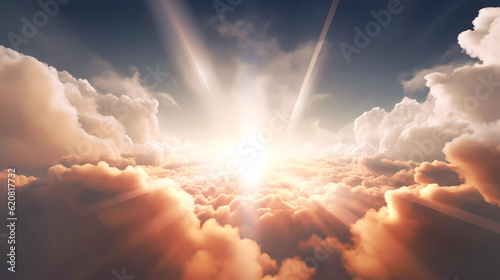 Religious celestial sky with aura of soul. Generative AI