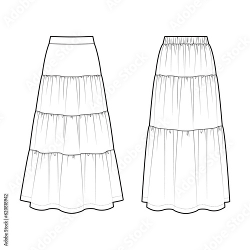 Women's Tiered Maxi Skirt fashion vector sketch - Illustrator CC photo