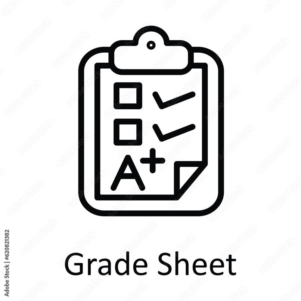 Grade Sheet Vector outline Icon Design illustration. Education Symbol on White background EPS 10 File Grade Sheet Vector outline Icon Design illustration. Education Symbol on White background EPS 10 File
