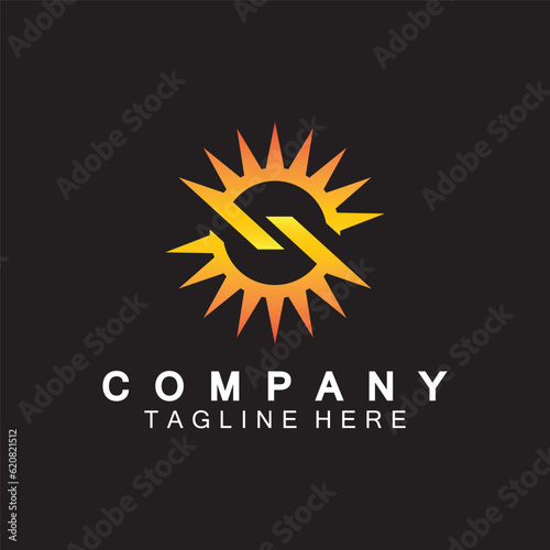 Letter S icon with Sun rays for Sun logo vector design template