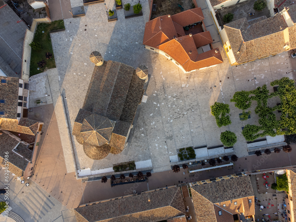 Mesmerizing Sunrise Over the Church of San Martin - A Captivating Aerial Perspective in Fromista, Spain