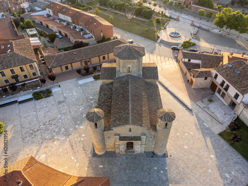 Mesmerizing Sunrise Over the Church of San Martin - A Captivating Aerial Perspective in Fromista, Spain