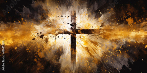 Colorful painting art of an abstract background with cross. Christian illustration. photo