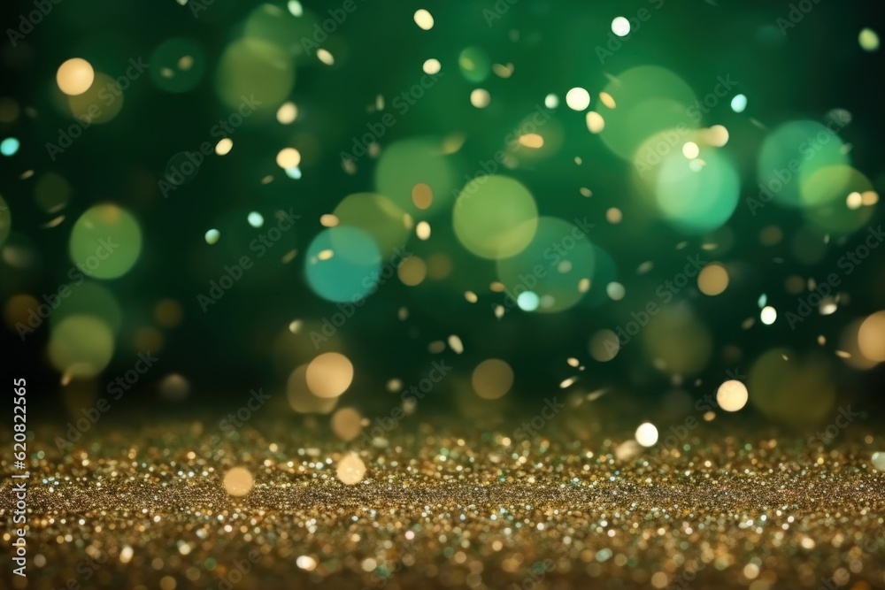 Background of green sequins and glare, sparkling, for the holiday, christmas. With Generative AI technology