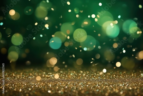 Background of green sequins and glare, sparkling, for the holiday, christmas. With Generative AI technology