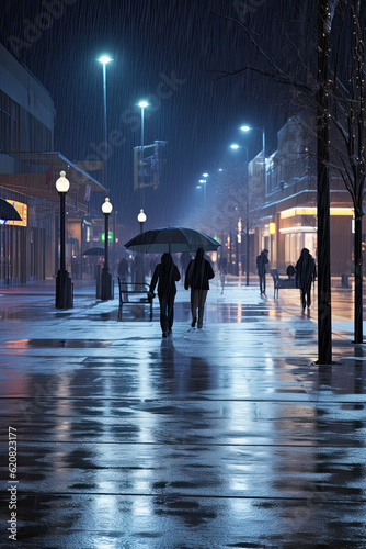 People walking on the street at night. Inspired by Maryland, USA. Travel, Poster.