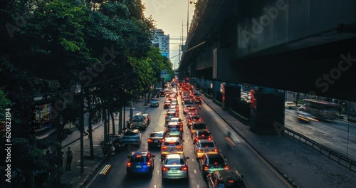 long exposure timelapse heavy traffic jam in evening on Rama 4 road