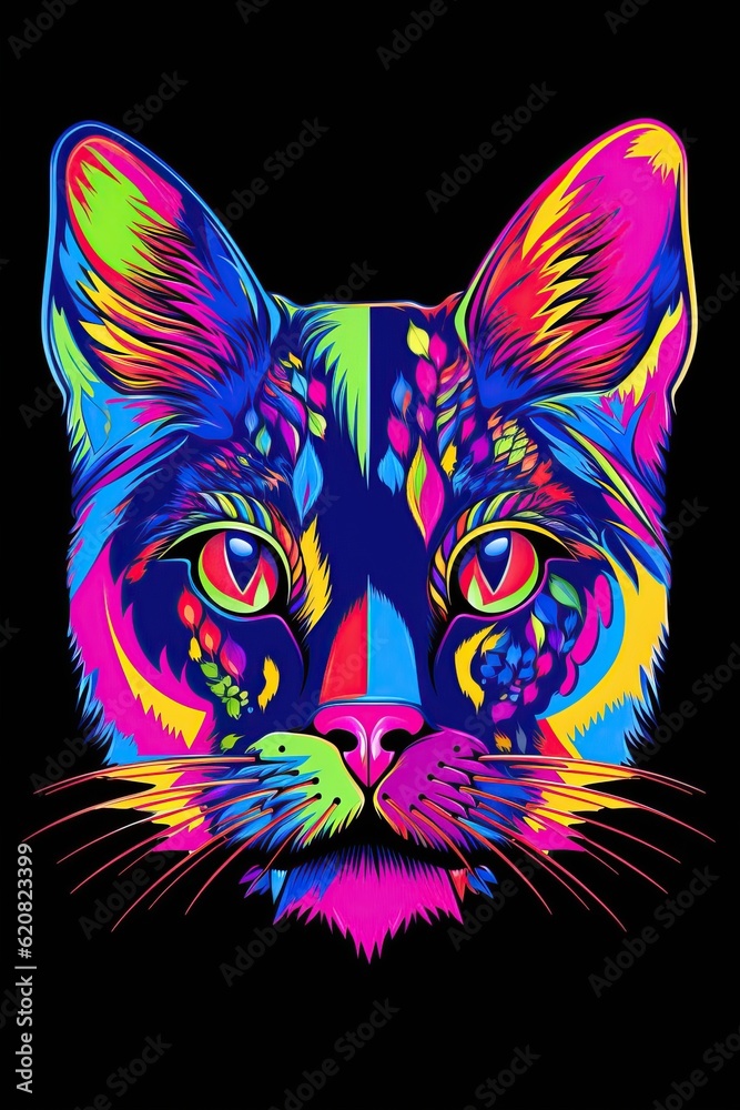 Robot cat in neon colors.