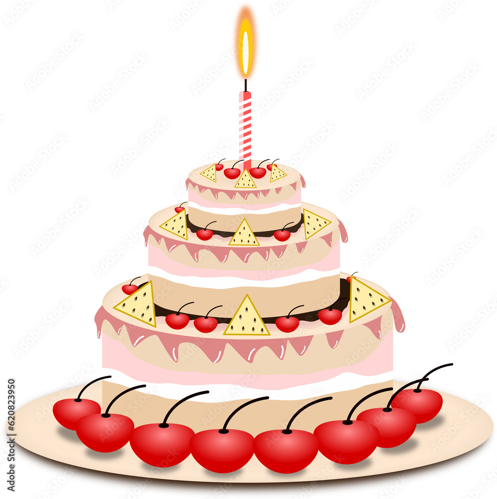 Sweet cake with cherry fruit for birthday pink colorful, png, element, icon Sweet cake with cherry fruit for birthday pink colorful, png, element, icon