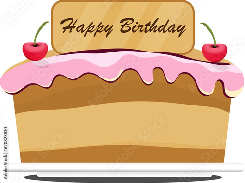 Chocolate cake with cherry fruit for a birthday, png, element, icon