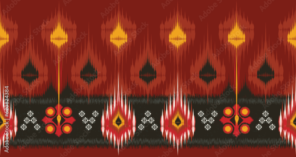 ikat ethnic pattern silk vector  with red wallpaper background  texture Design for Ethnic, carpet,wallpaper,wrapping,Batik,background,fabric,clothing, Vector AI