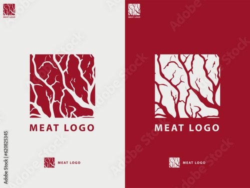 Steak house or meat shop logo design. Fresh meat texture. Logo template - shop, market, restaurant or graphic design. Vector Illustration.