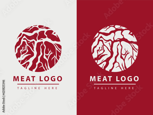 Steak house or meat shop logo design. Fresh meat texture. Logo template - shop, market, restaurant or graphic design. Vector Illustration.