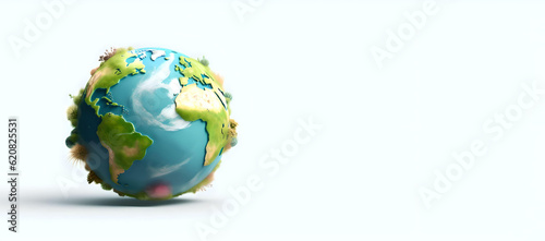 Fototapeta Naklejka Na Ścianę i Meble -  3d full body earth in cartoon style full studio center in small white background, Generative AI