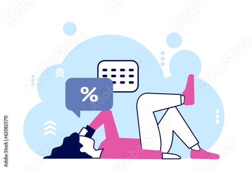 Vector of a woman talking on mobile phone asking for discount