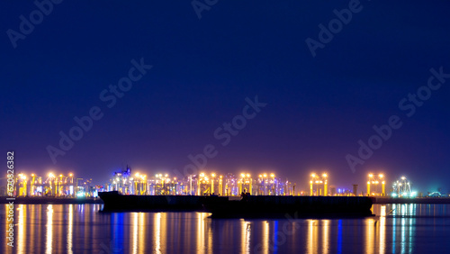Labor Day: Container port, floodlight, night view of the harbor