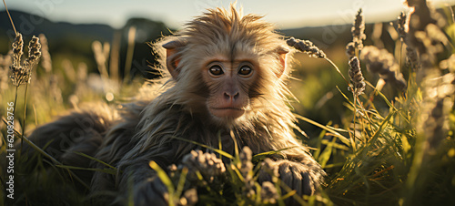 baboon sitting in the grass , Generative ai