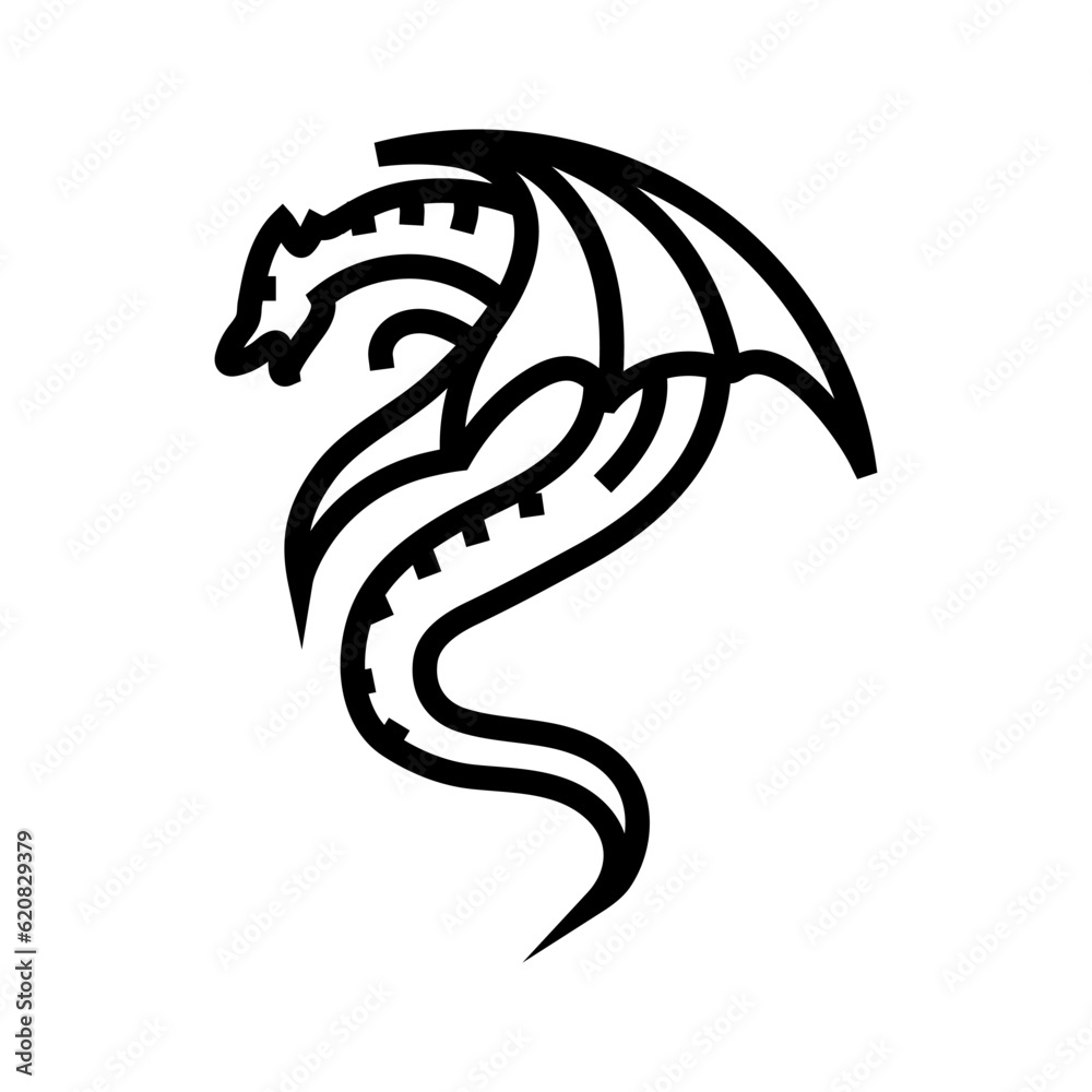 dragon tattoo art vintage line icon vector. dragon tattoo art vintage sign. isolated contour symbol black illustration