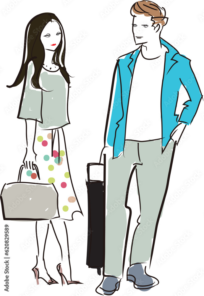 仲良く買い物をする男女 仲良く買い物をする男女