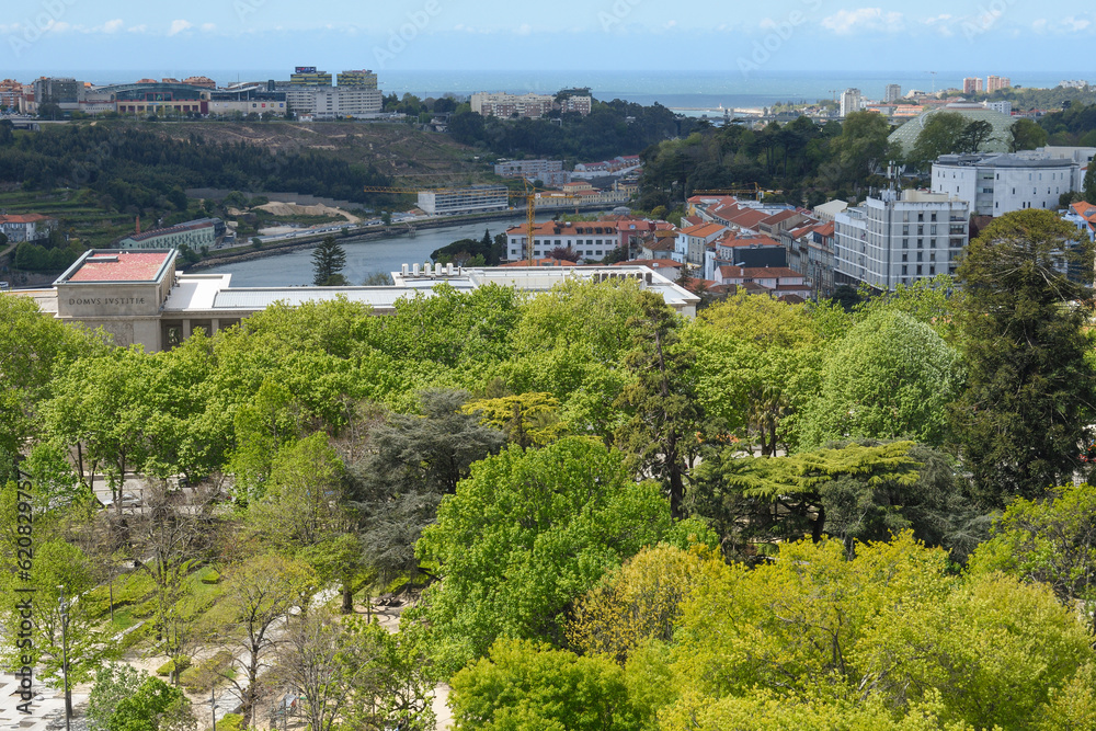 View of the gardens of the Crystal Palace in Porto