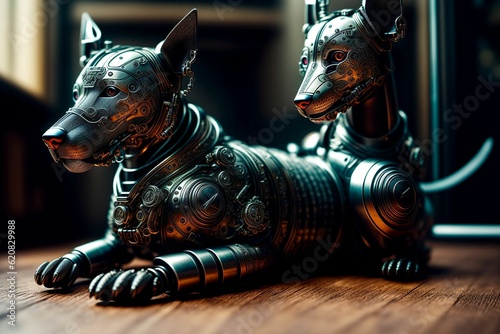 Cute dog made out of metal generated by AI. Robot dog.