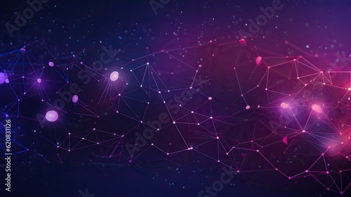 Modern purple and blue background with nodes and lines with copy space