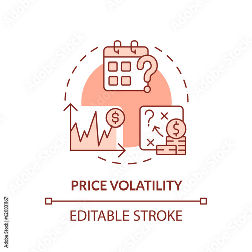 Editable price volatility icon representing heatflation concept, isolated vector, thin line illustration of global warming impact.