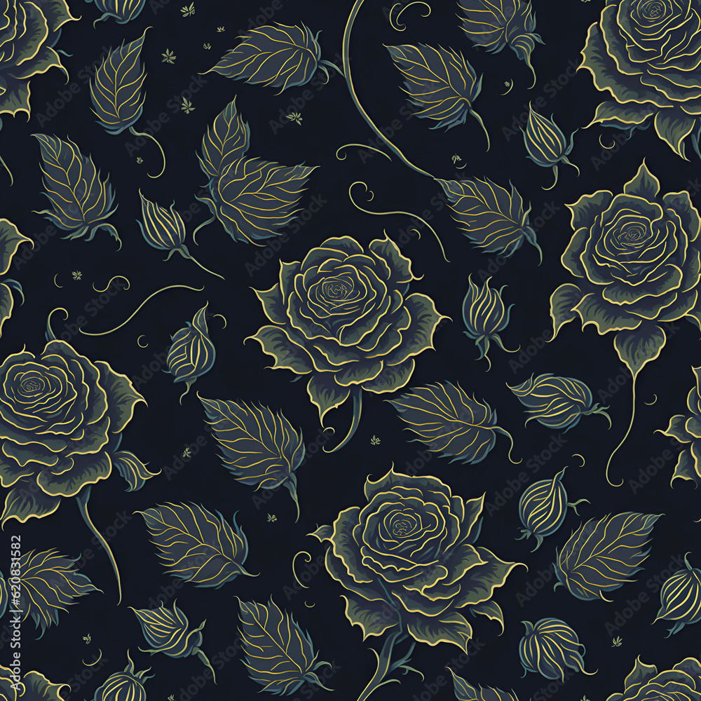 Fototapeta Gilded Beauty: The Golden Rose Pattern!