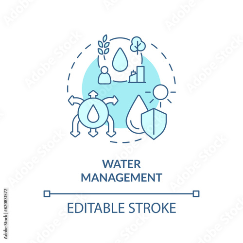 Editable water management icon representing heatflation concept, isolated vector, linear illustration of solutions to global warming.