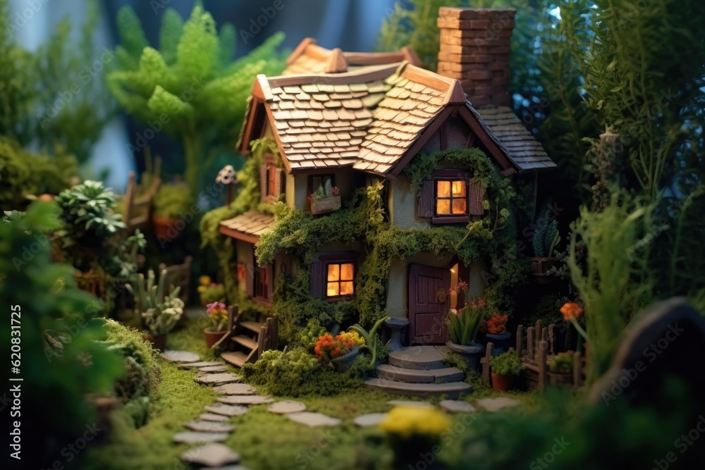 Miniature house in the jungle Generative Ai