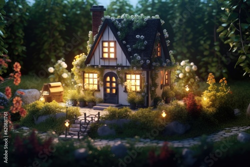 Miniature house in the night Generative Ai