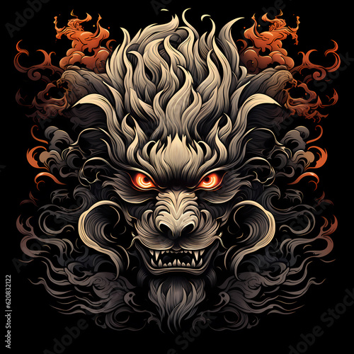 Kokushikijo Mask tattoo design dark art illustration isolated on black photo