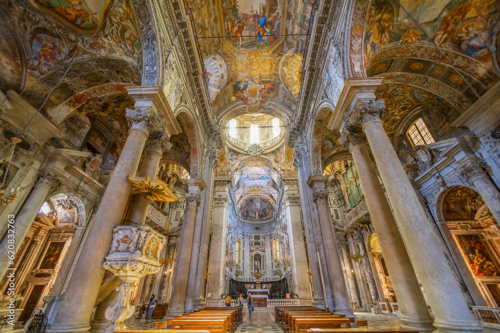 GENOA, ITALY, APRIL 28, 2023 - Inner of the church of San Siro in the historical center of Genoa, Italy