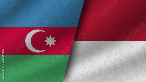 Indonesia and Austria Realistic Two Flags Together, 3D Illustration